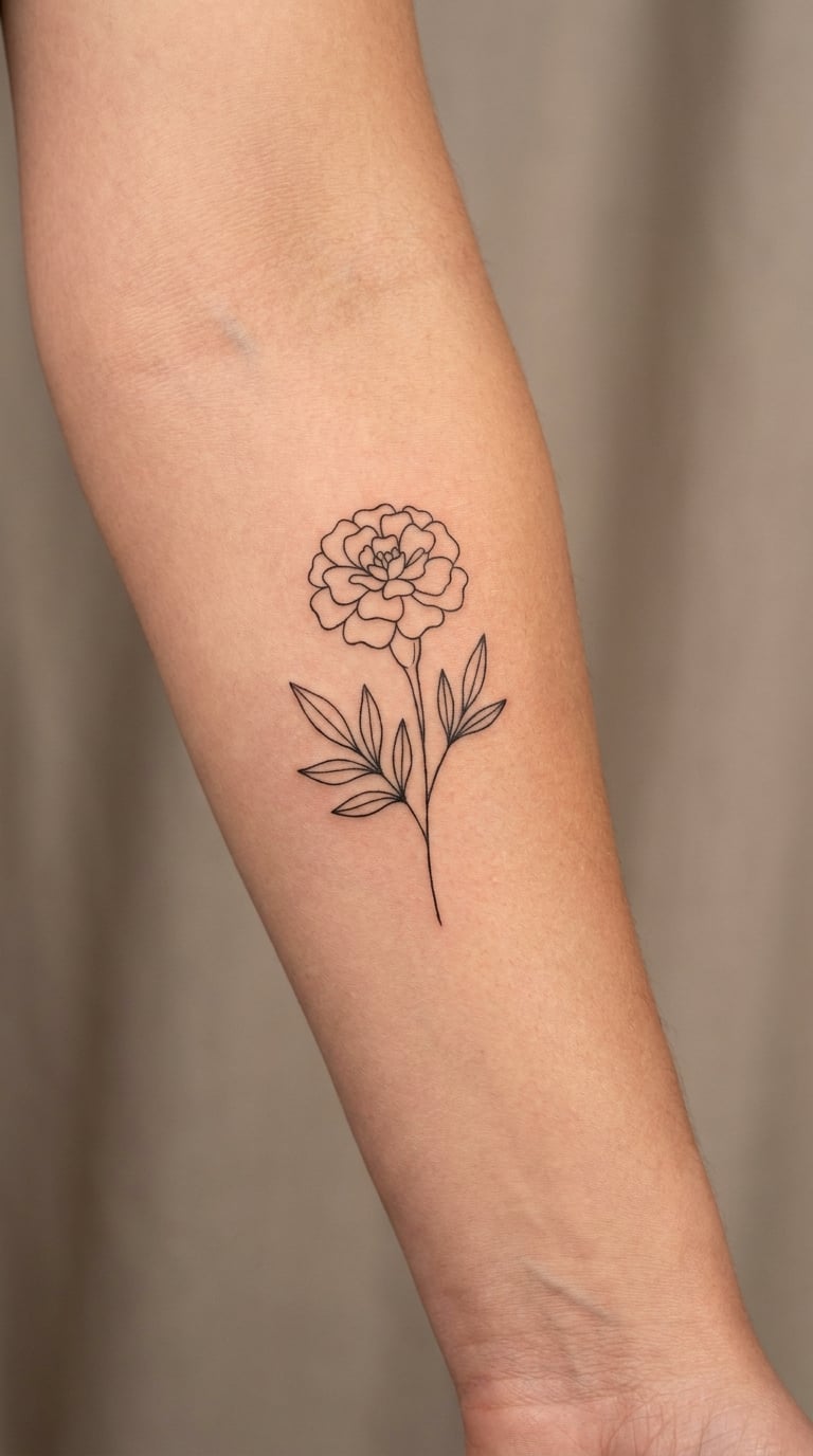 Minimal Marigold Line Art on the Wrist