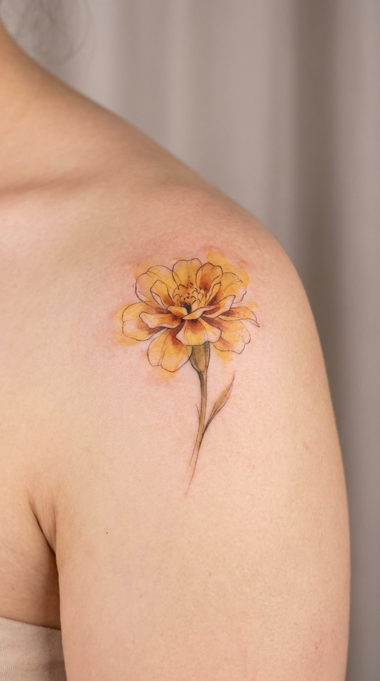 Watercolor Marigold on the Shoulder