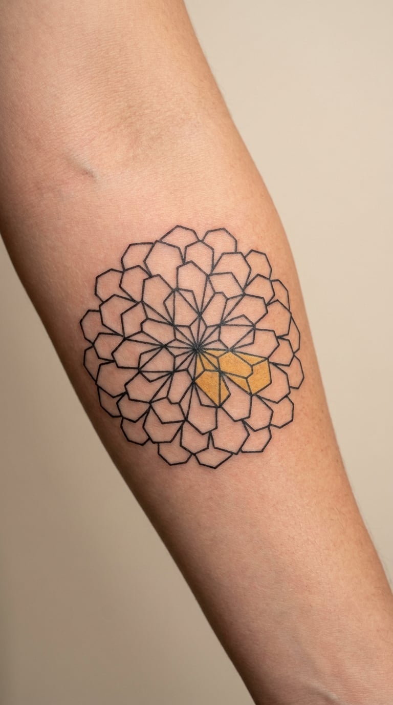 Geometric Marigold on the Forearm