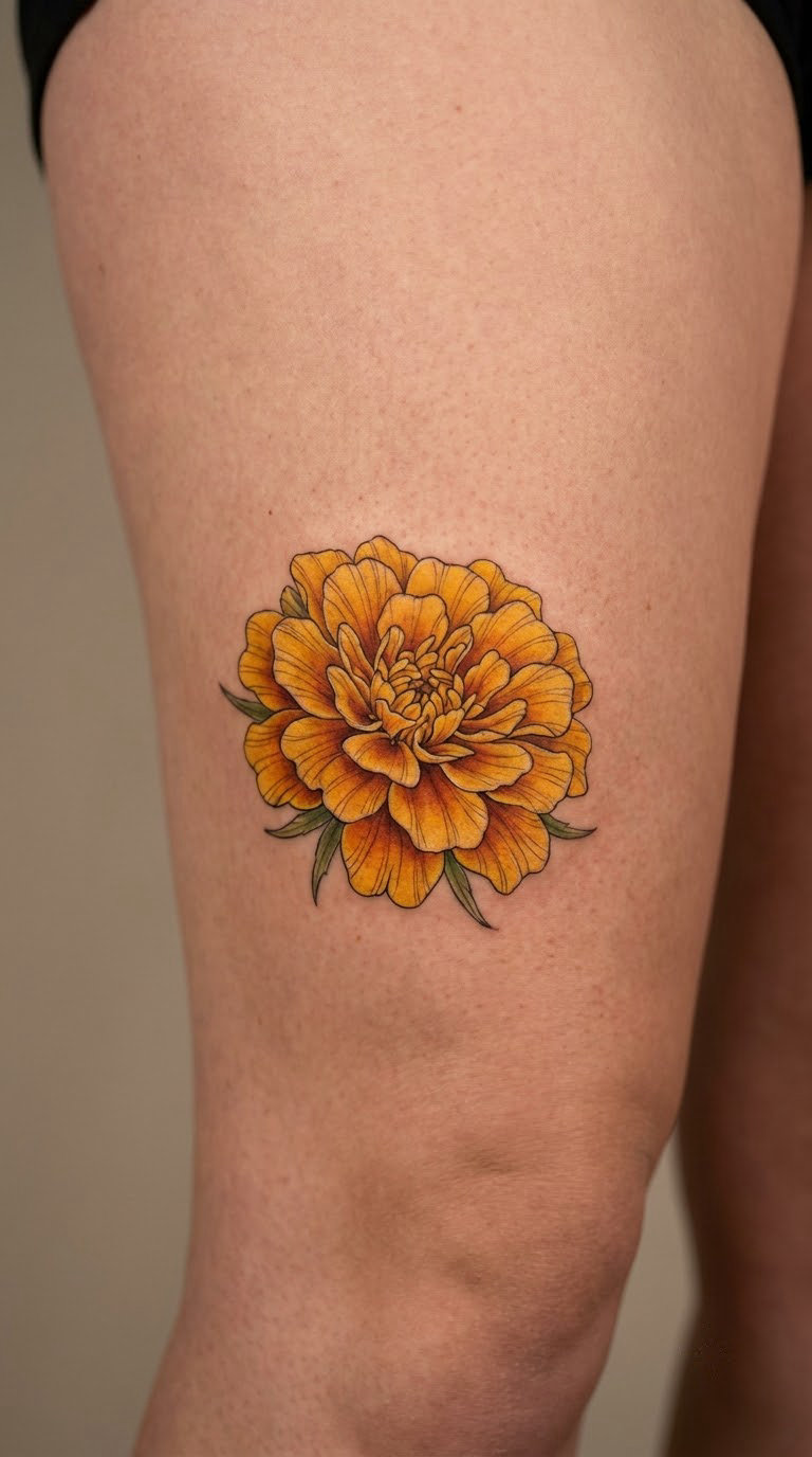 Realistic Marigold on the Thigh