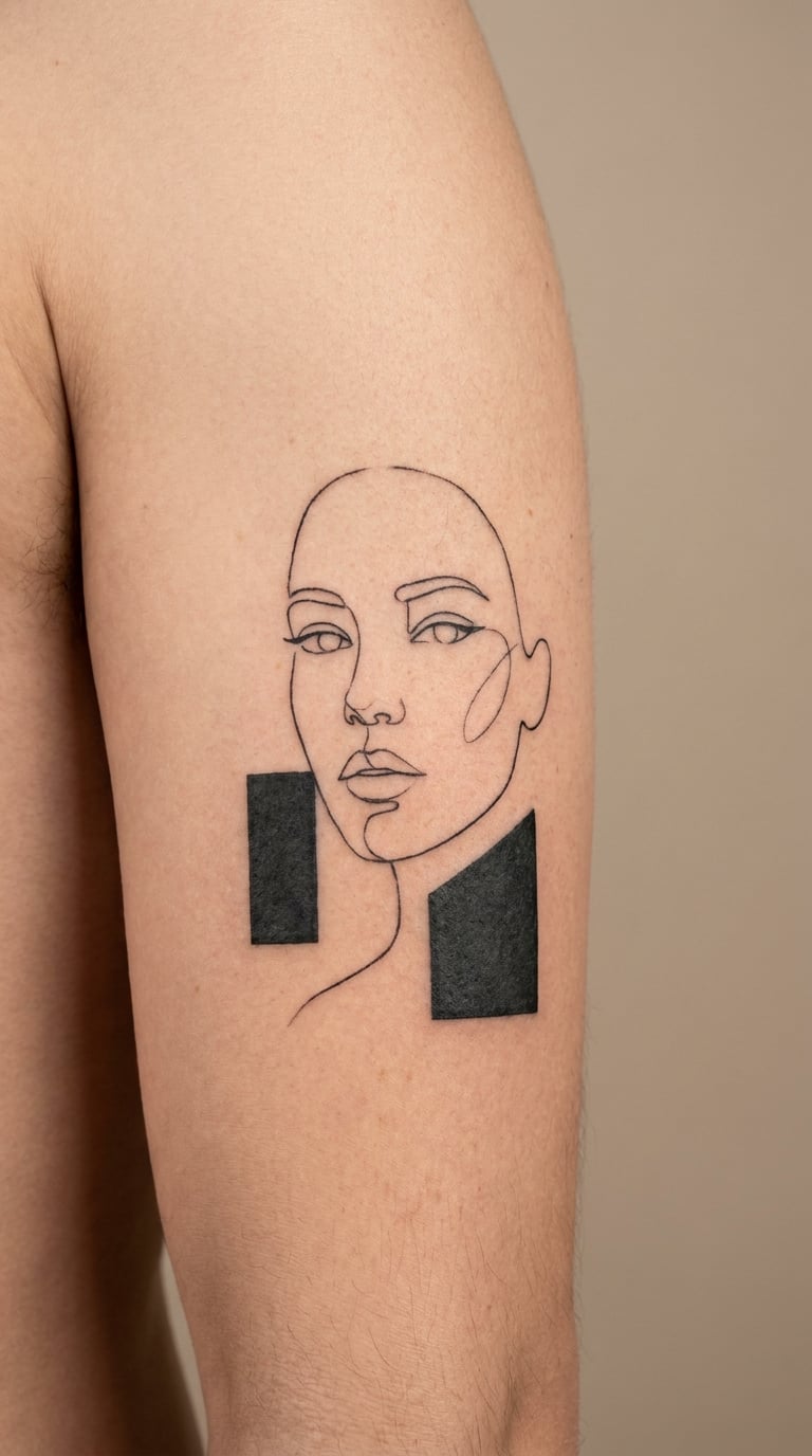 Abstract Line Portrait in Minimal Blackwork
