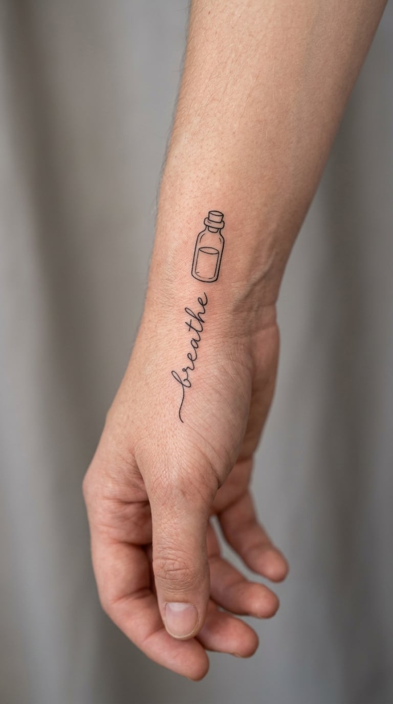 One-Line Bottle and Message Tattoo
