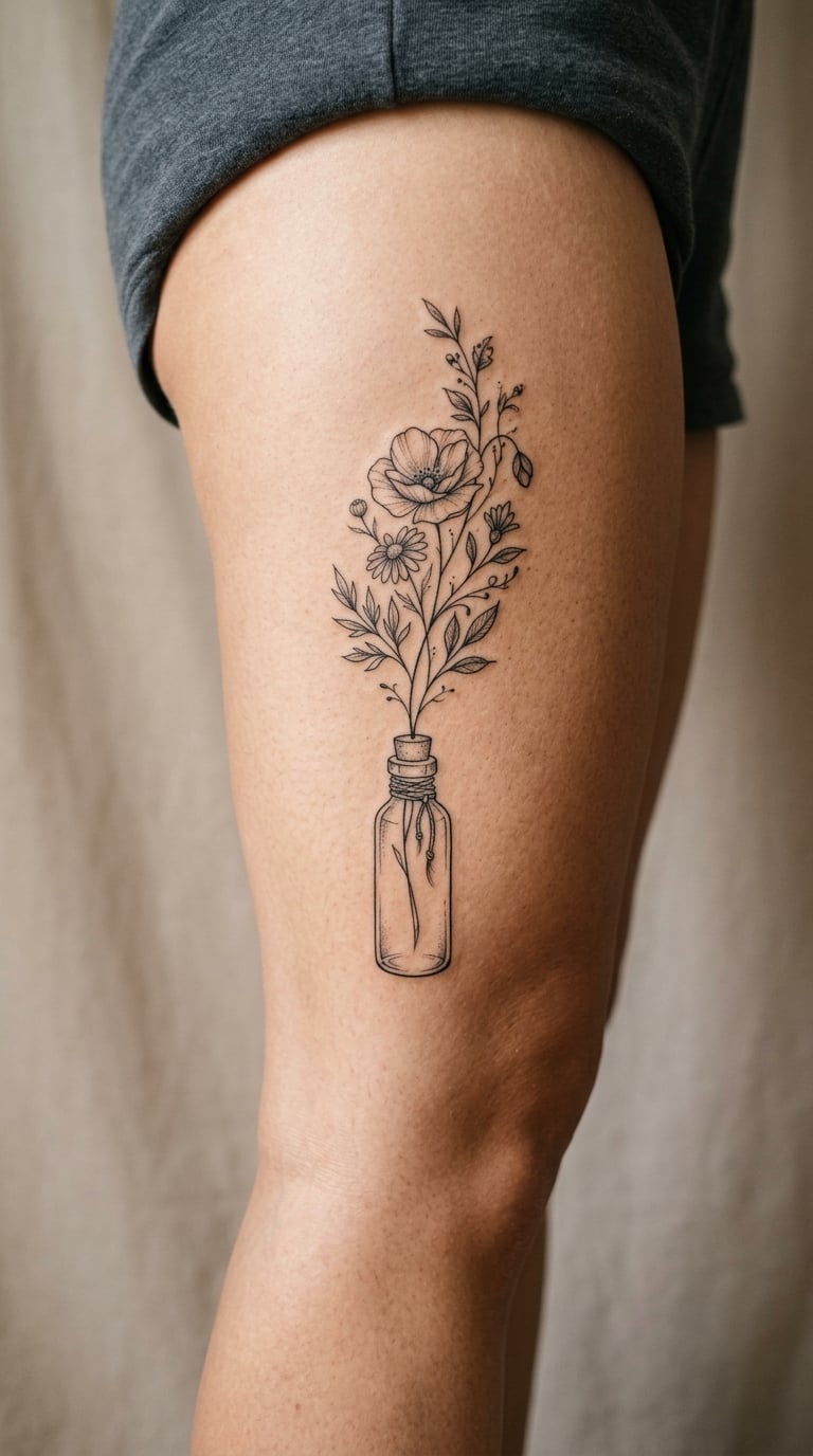 Botanical Bottle With a Growing Flower Message