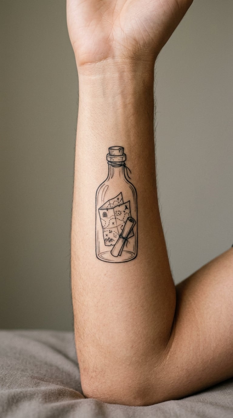Message Bottle With a Map Direction