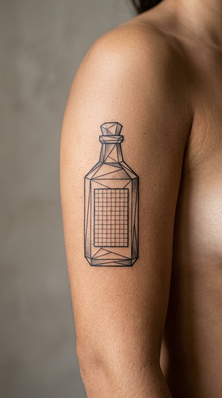 Geometric Bottle With a Clean Grid Message