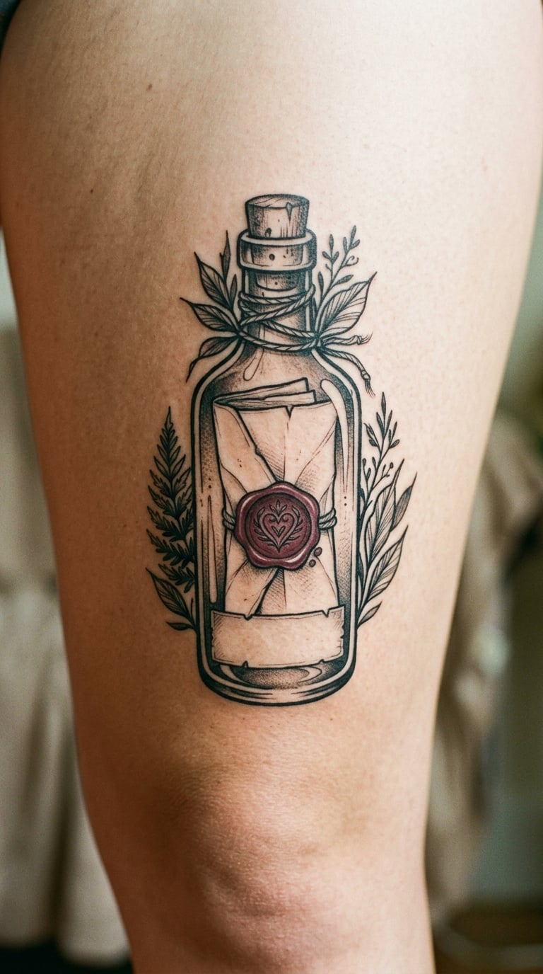 Large Illustrated Bottle With a Full Letter