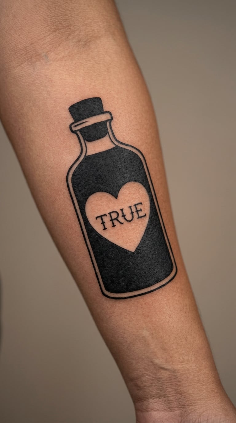 Blackwork Bottle With a Heart-Shaped Message