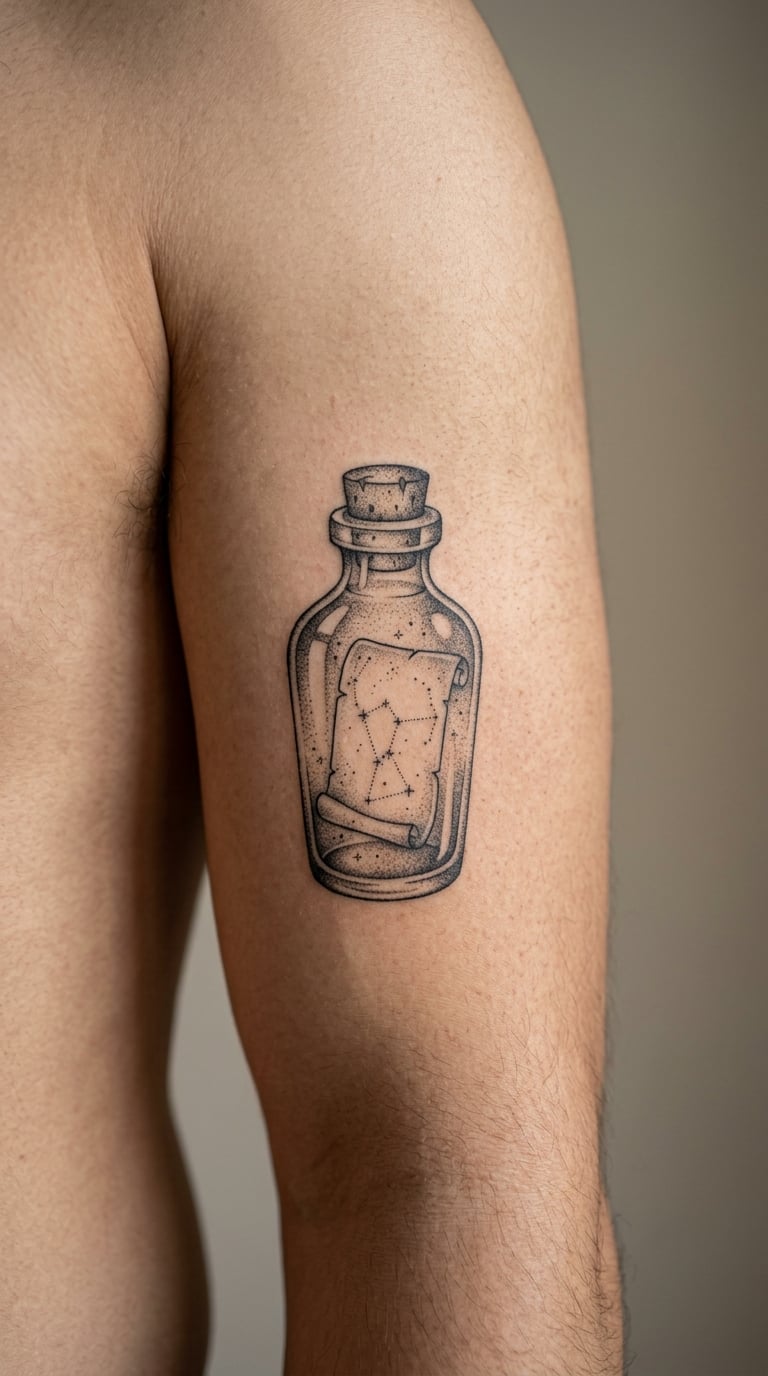 Dotwork Bottle With a Constellation Note
