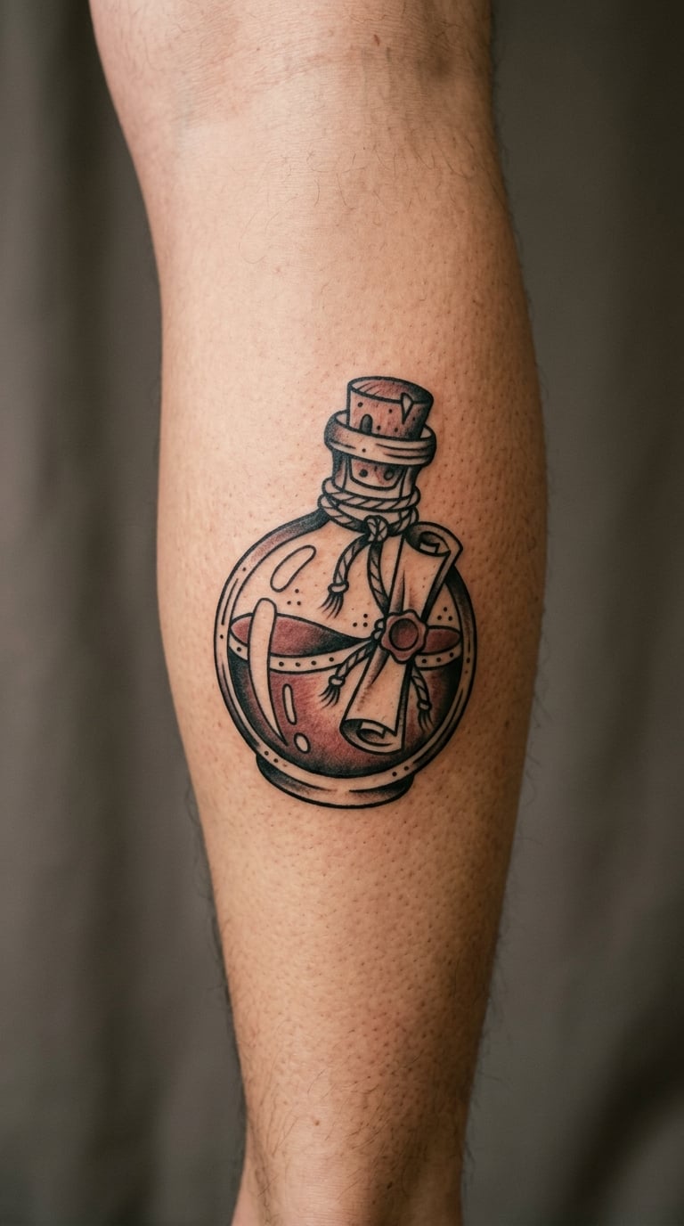 Traditional Flash Bottle With a Ribbon Note