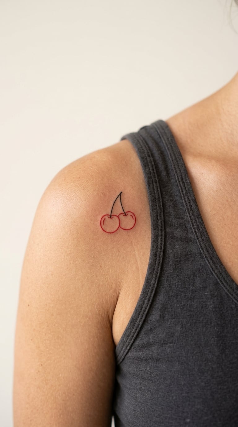 Minimalist Cherry Pair on the Shoulder