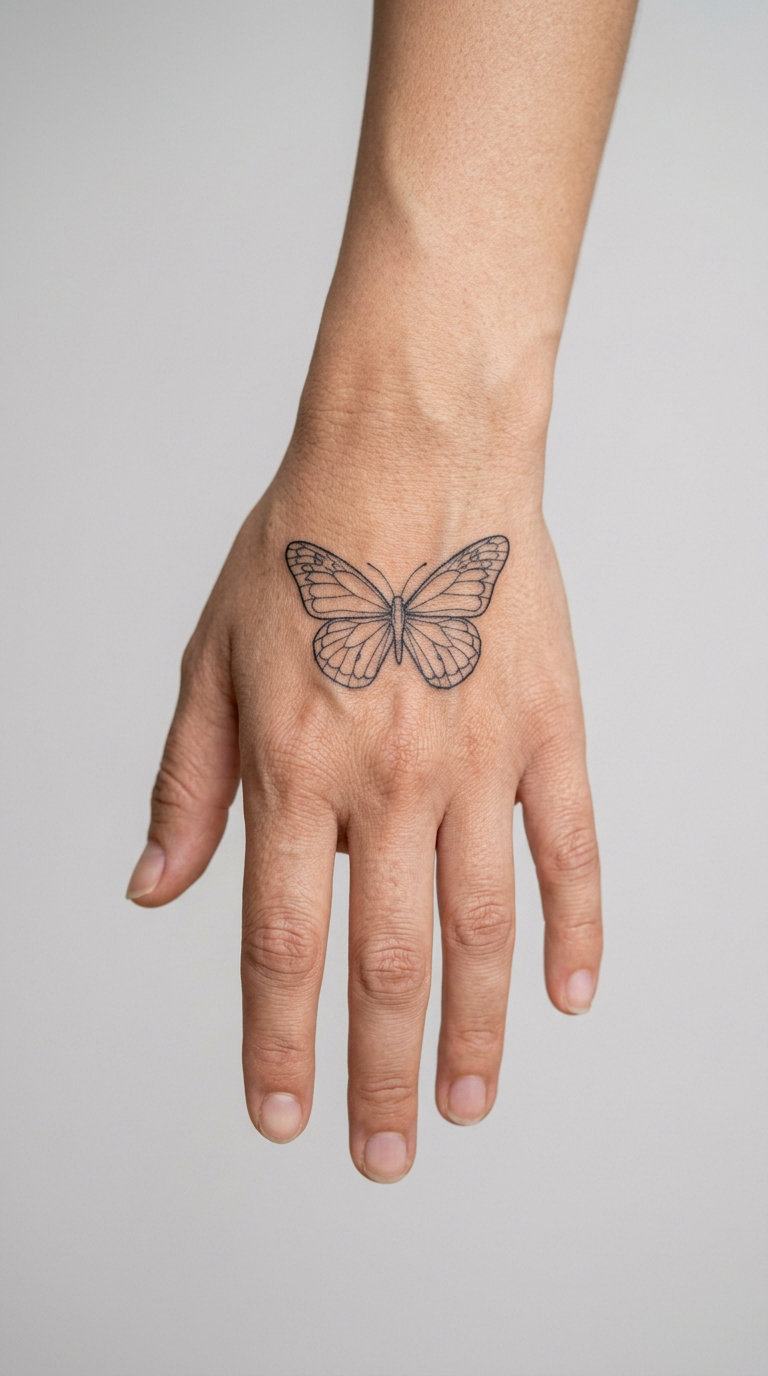 Line-Art Butterfly on the Back of the Hand