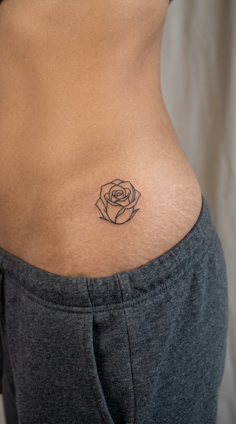 Minimal Rose Outline on the Hip