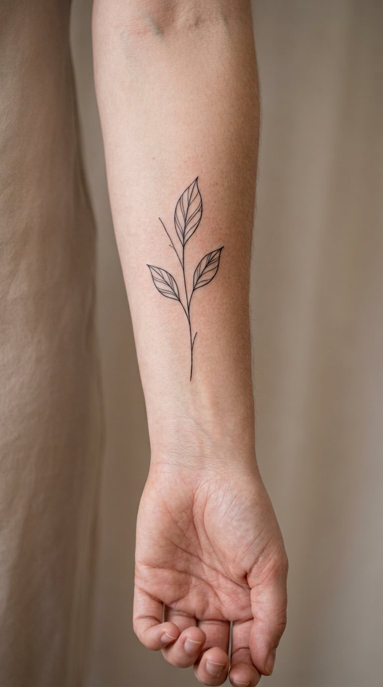 Single Botanical Stem on the Forearm