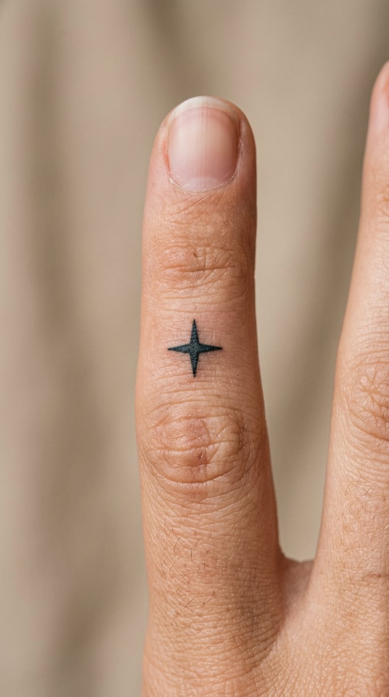 Tiny Four-Point Star on the Finger