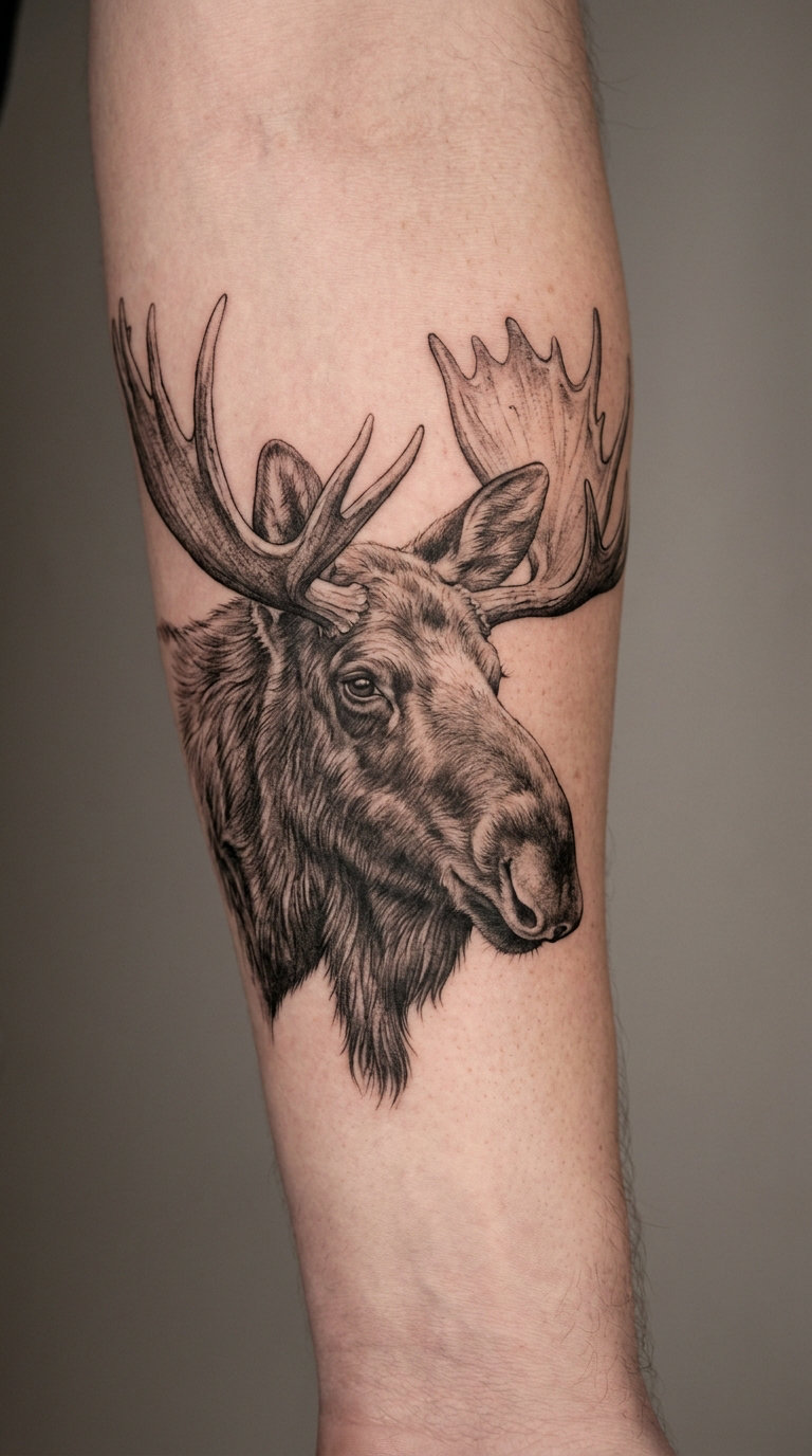 Realistic Moose Portrait on the Forearm