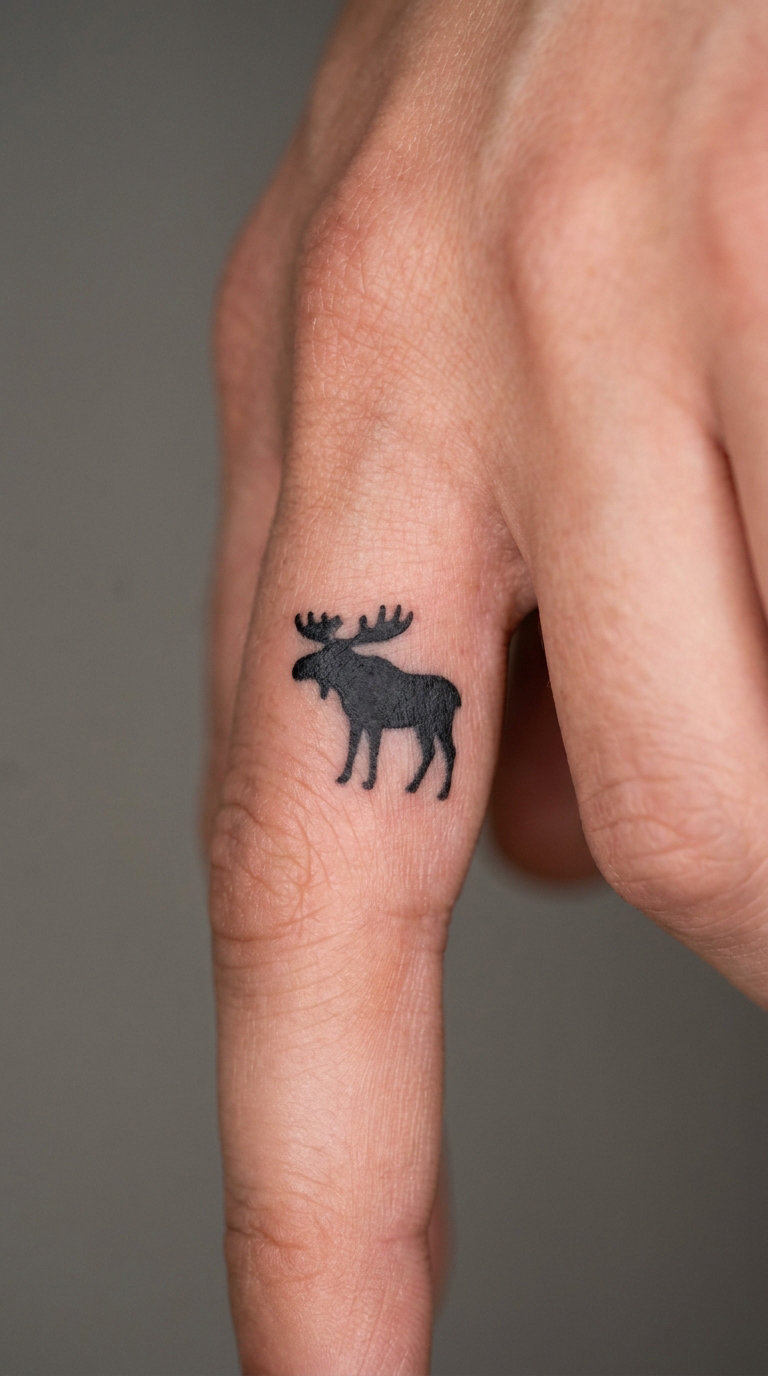 Tiny Moose Silhouette on the Finger