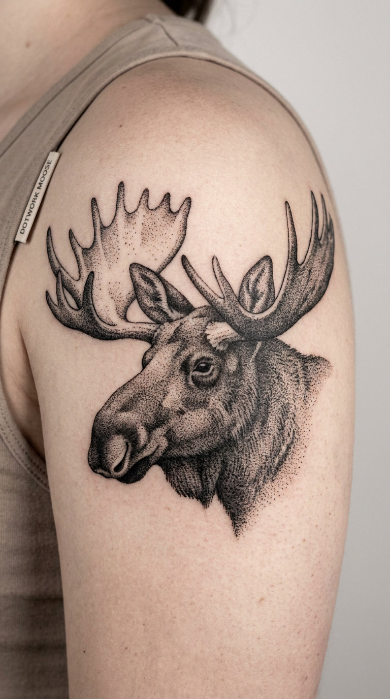 Dotwork Moose Made of Forest Dots
