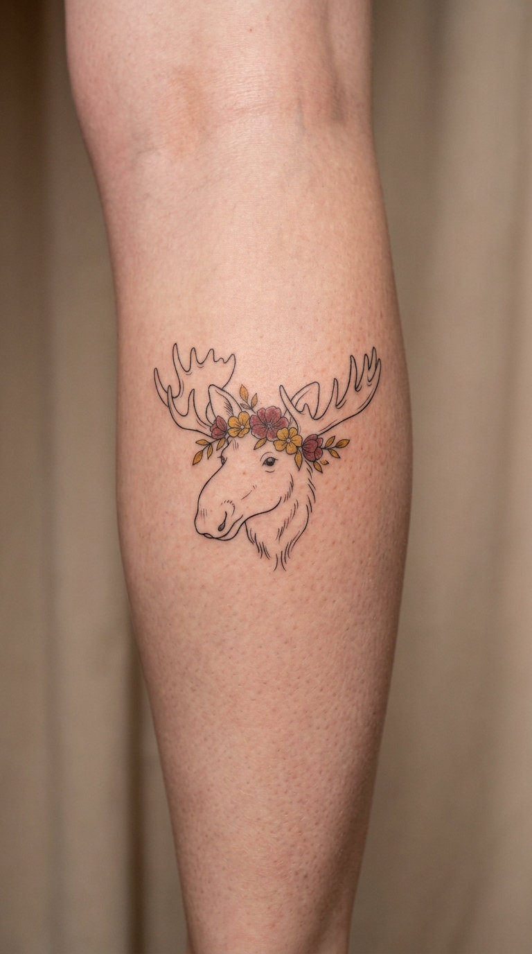 Playful Moose with a Flower Crown