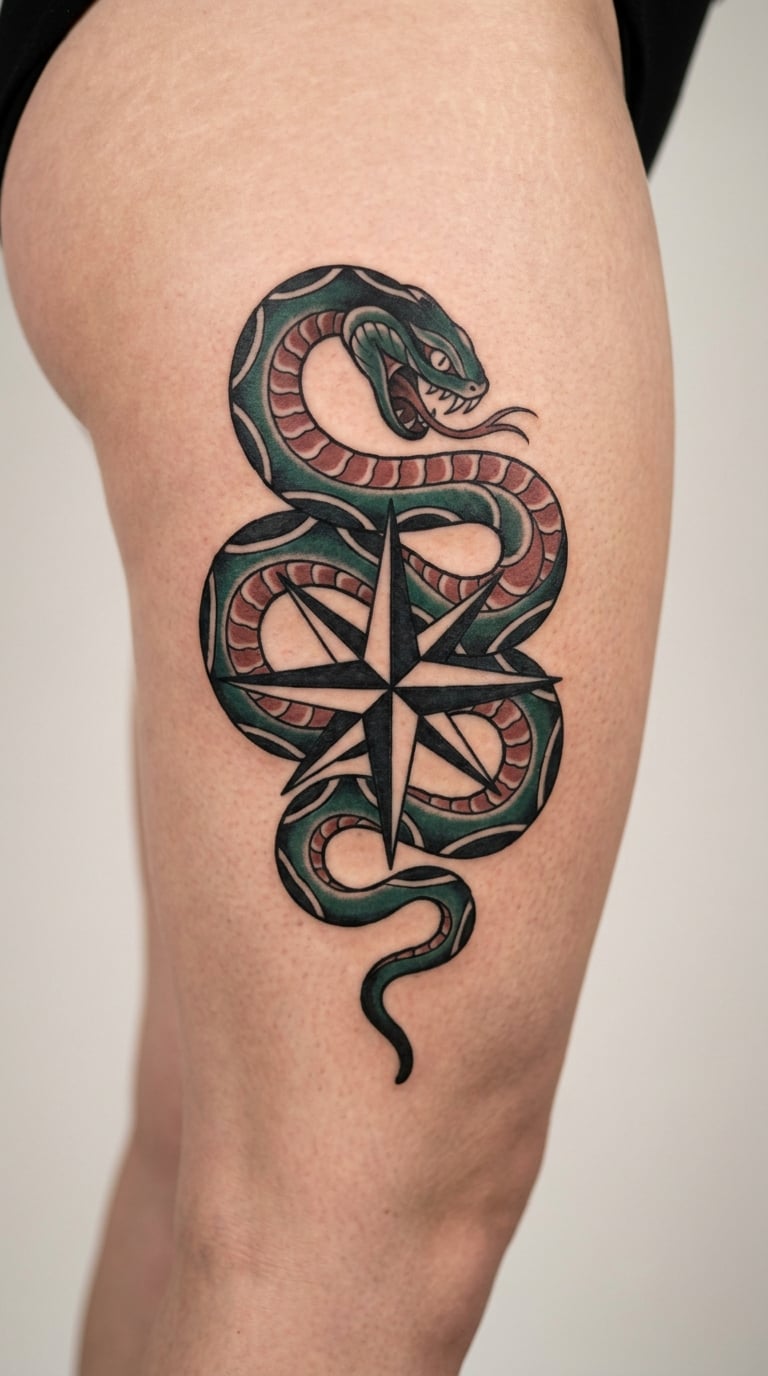 Sea Serpent Coiling Around a Nautical Star