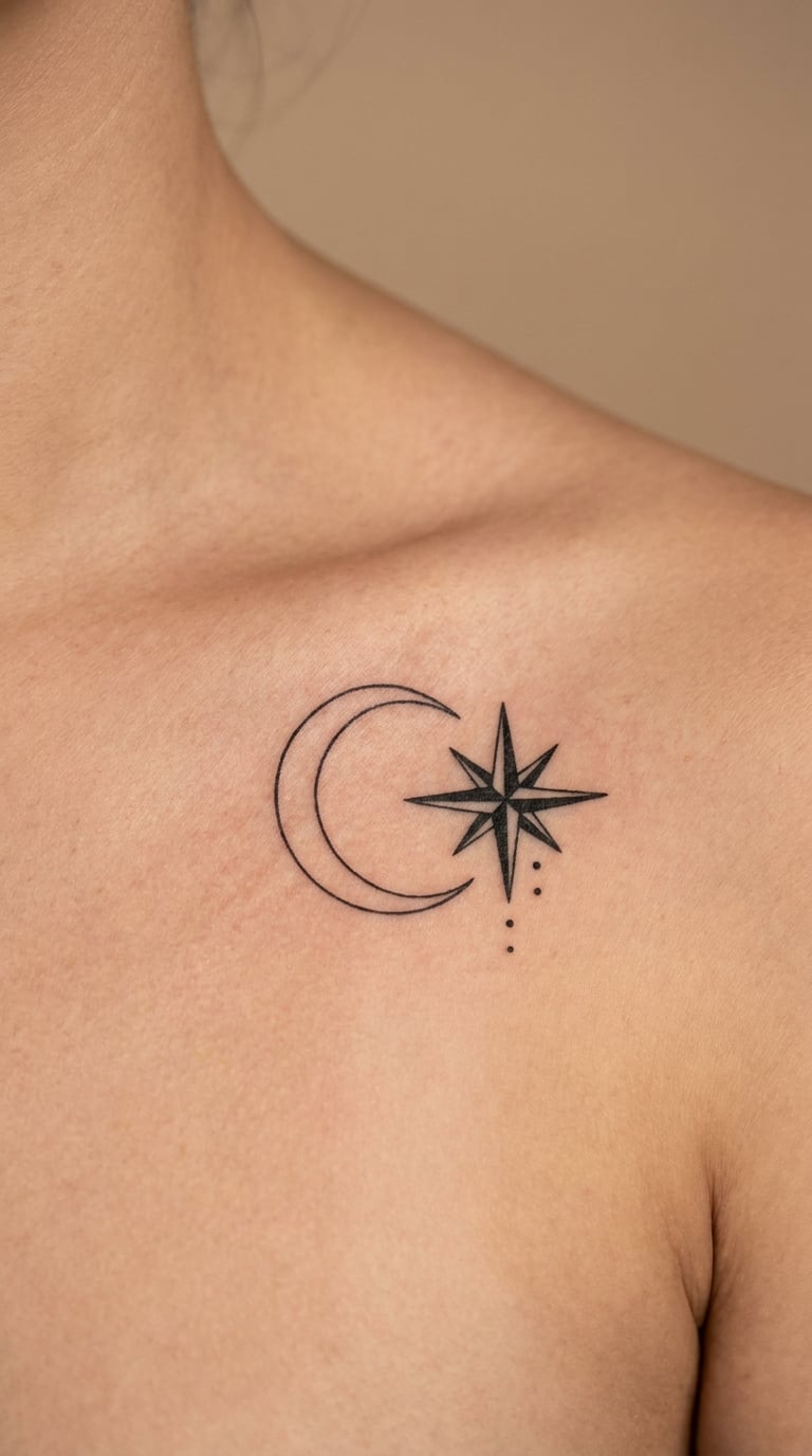 Crescent Moon and Nautical Star