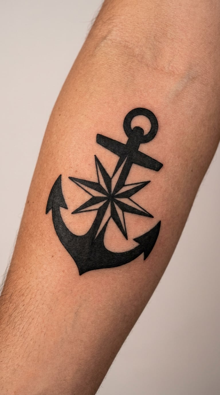 Nautical Star Wrapped Around an Anchor