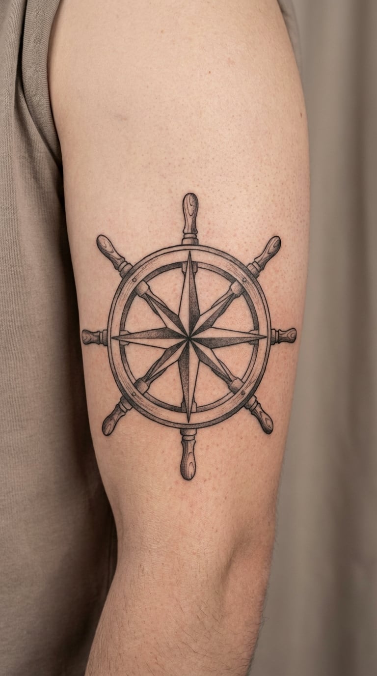 Ship Wheel with Central Nautical Star