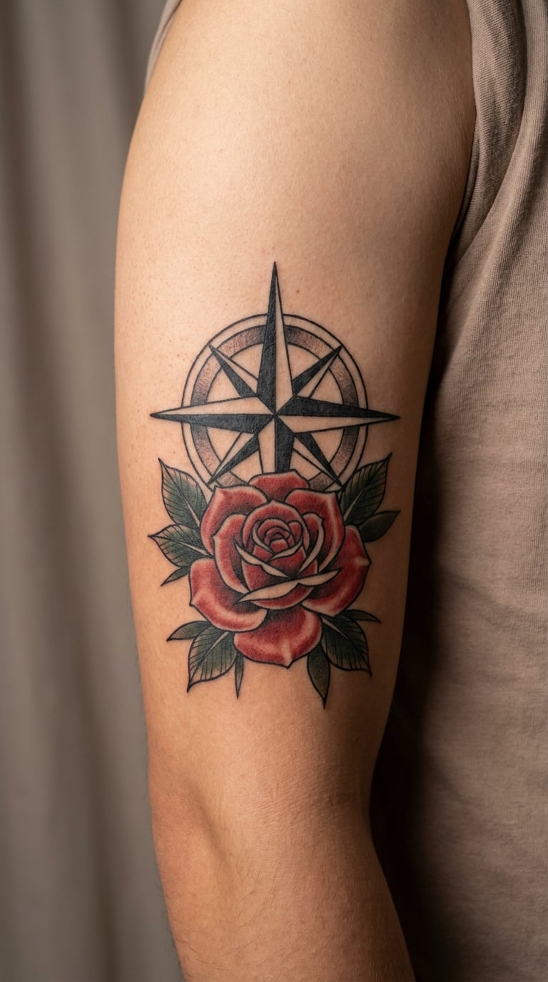 Rose Compass North Star on the Bicep