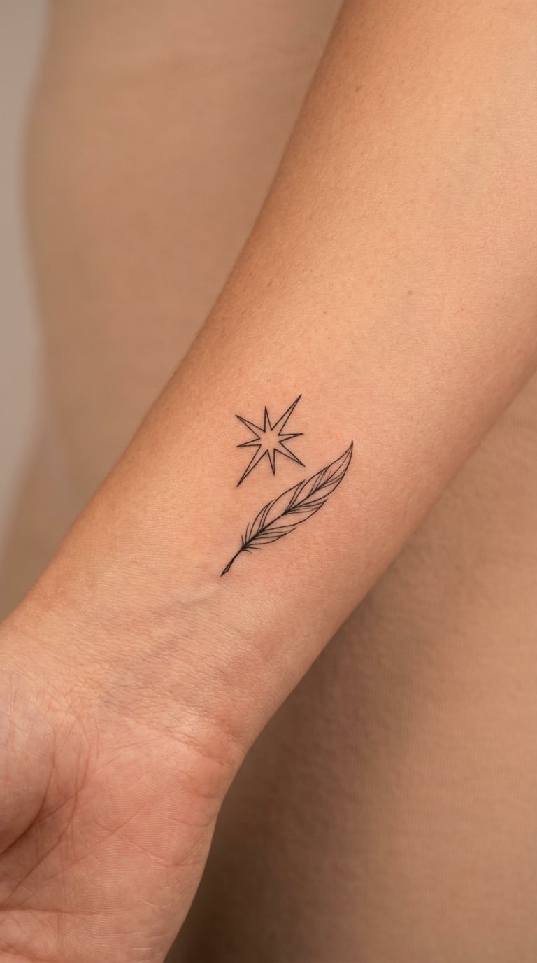 North Star with Feather on the Wrist