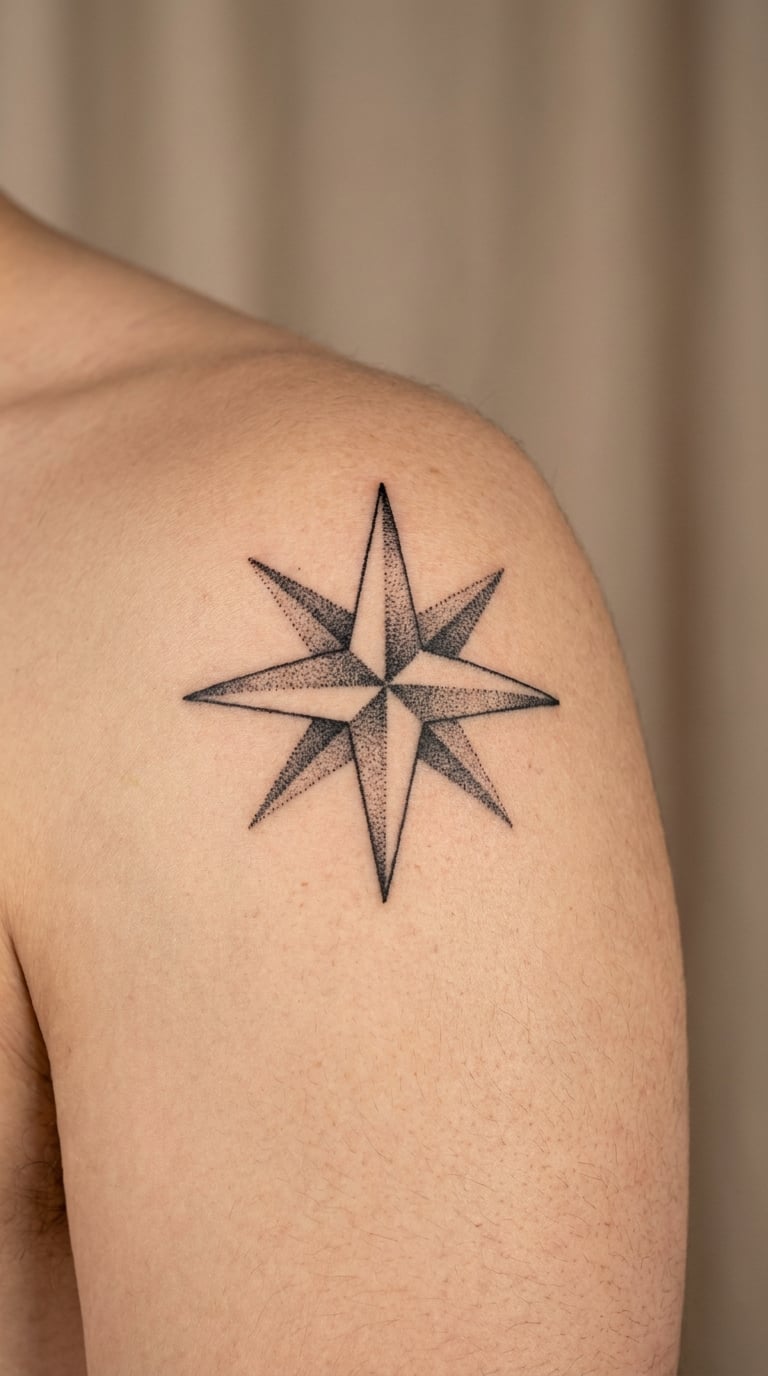 Dotwork North Star on the Shoulder