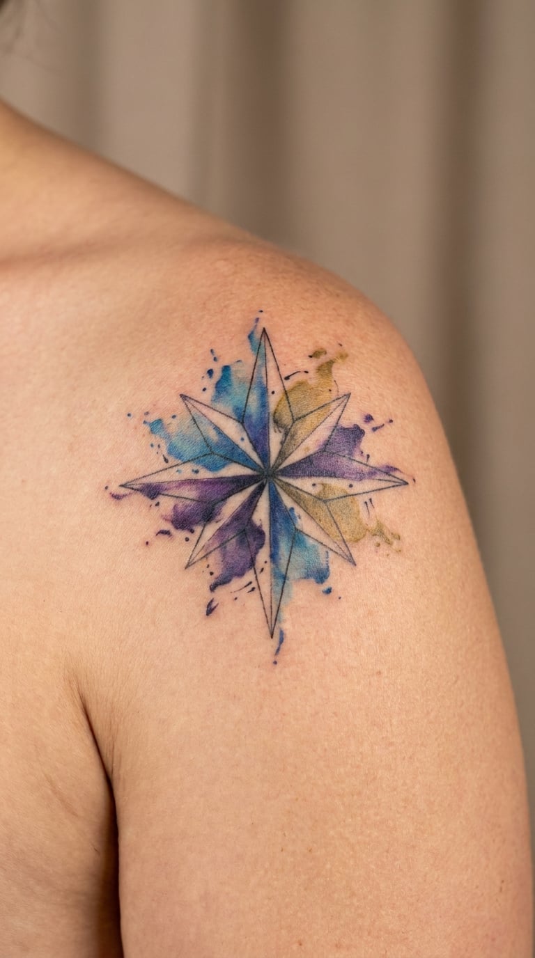 Watercolor North Star on the Shoulder