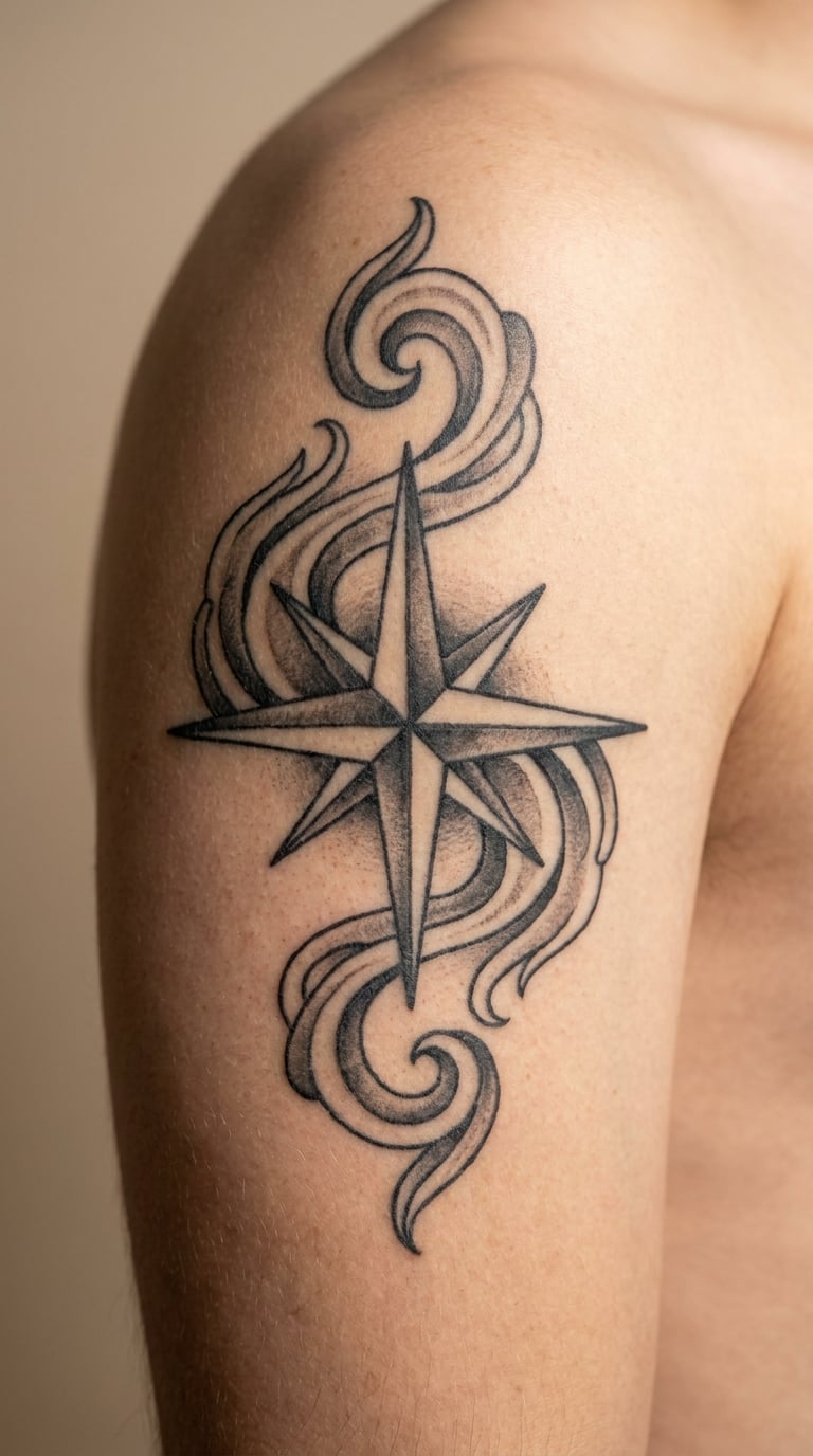 Traditional North Star with Celestial Swirls