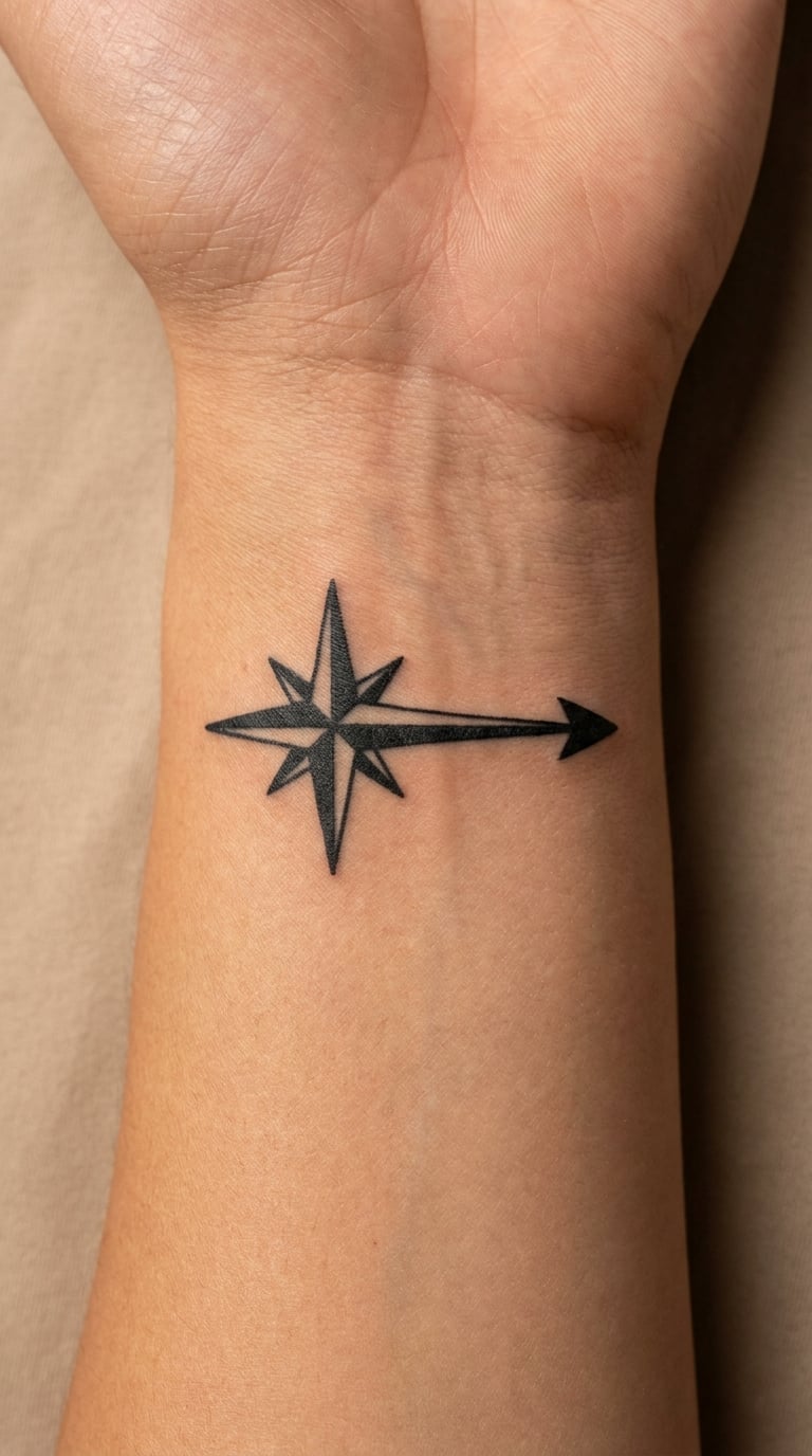 North Star and Arrow Wrist Tattoo