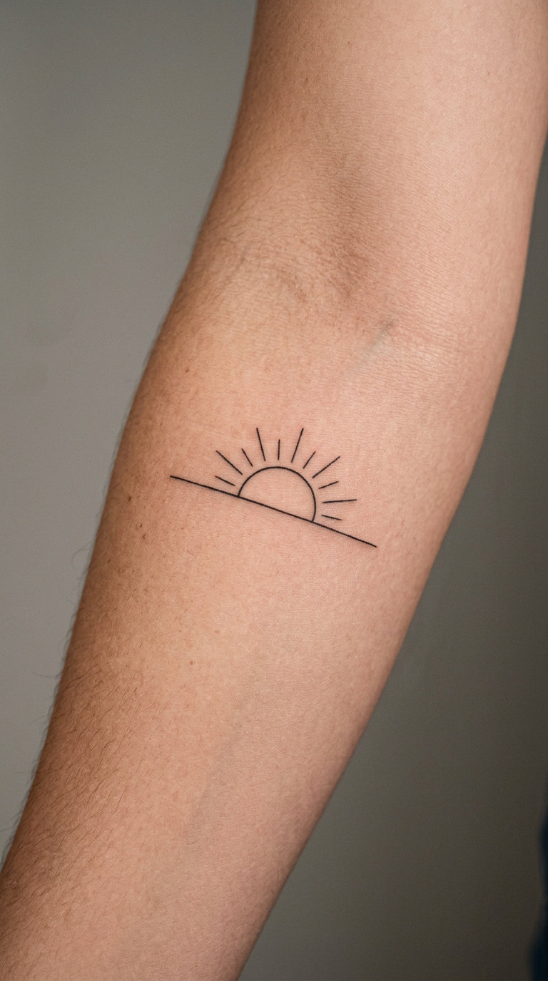 Fine-Line Sunrise Over a Horizon