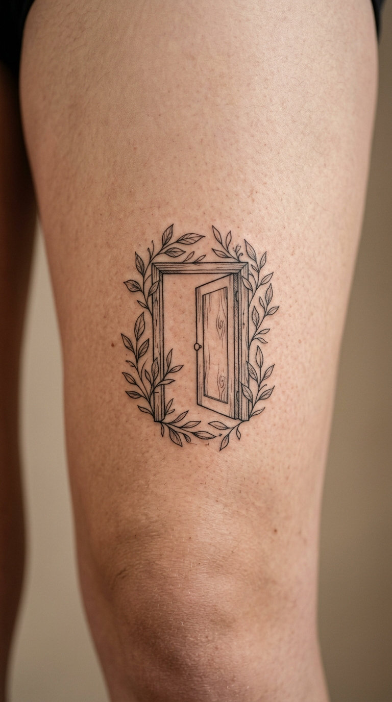 Open Door in a Botanical Frame