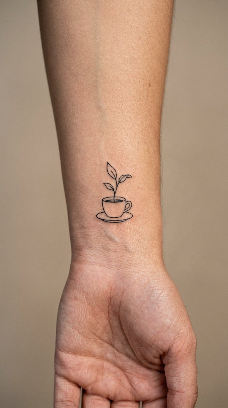 Tiny Sprout Inside a Coffee Cup