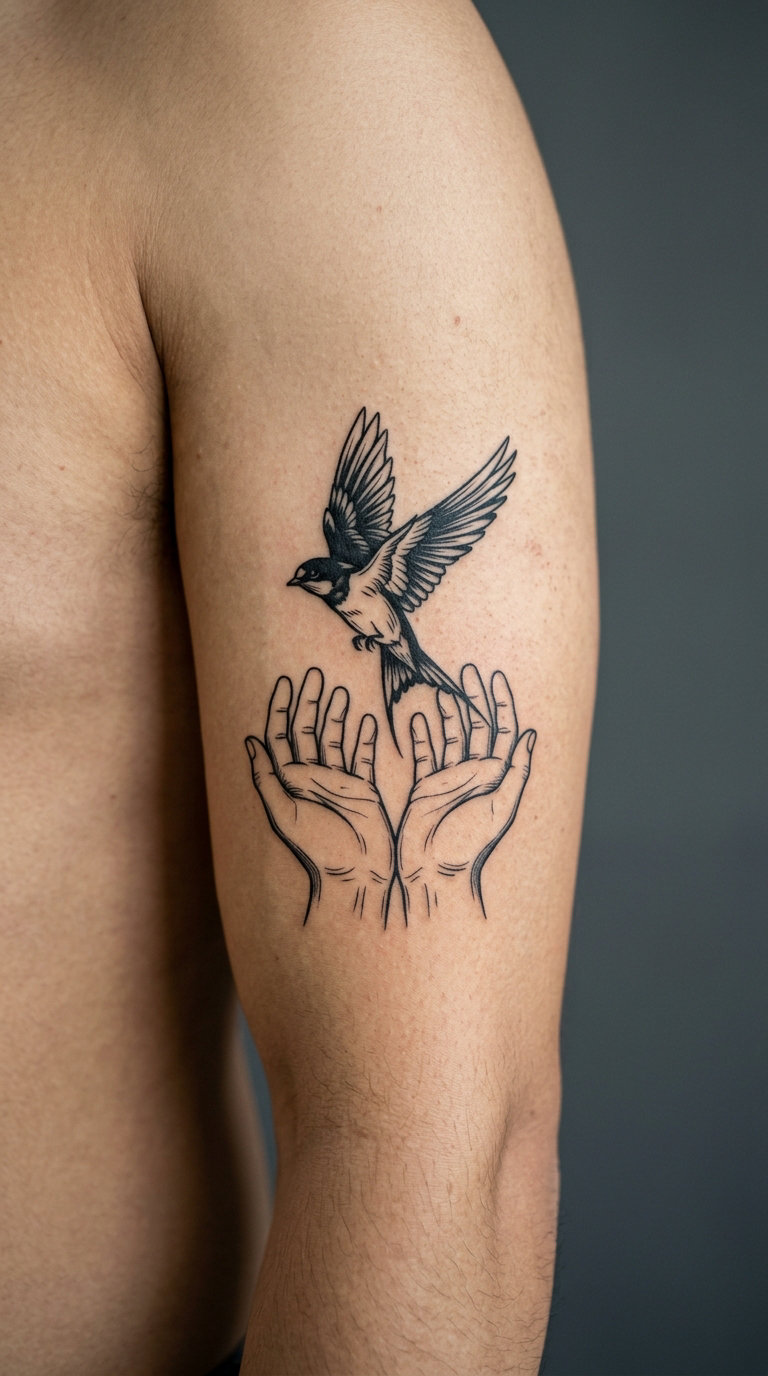 Two Hands Releasing a Bird