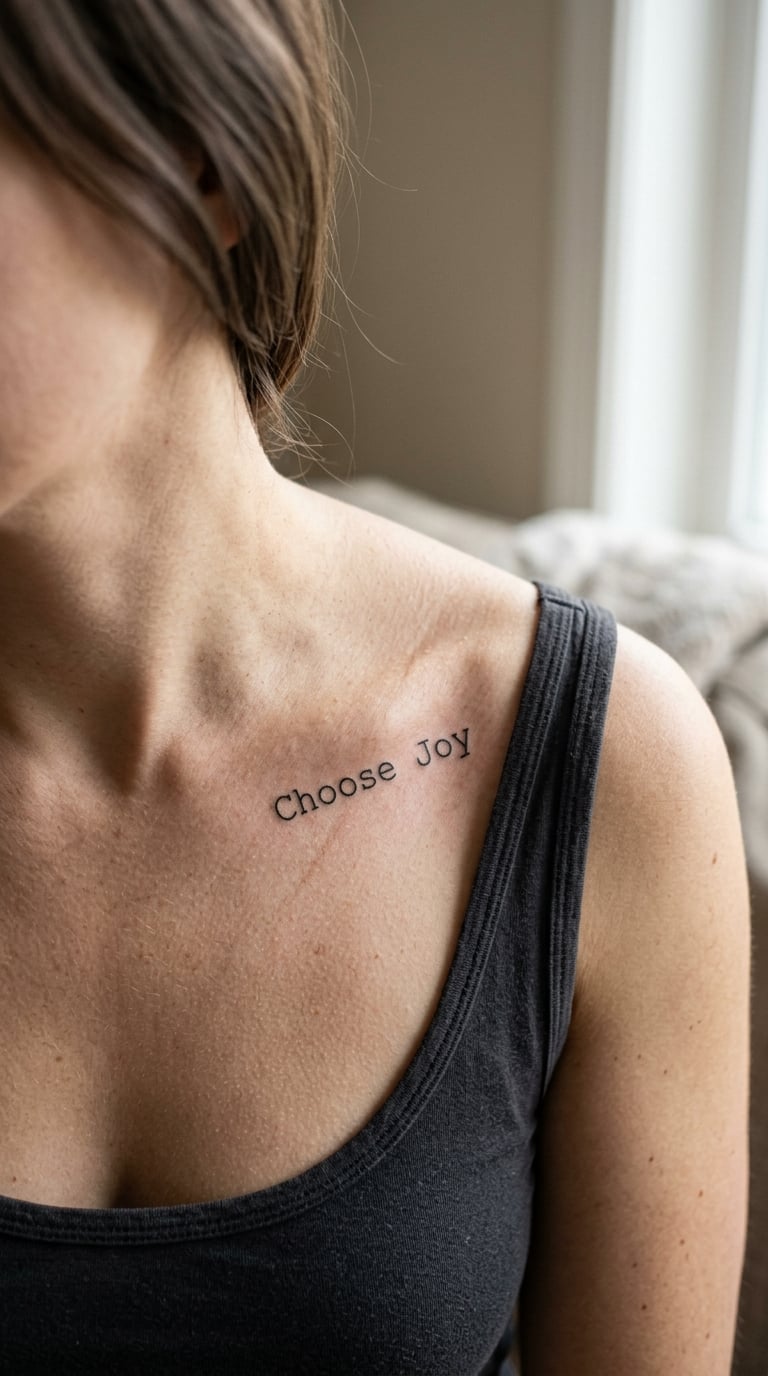 Tiny "Choose Joy" at the Collarbone