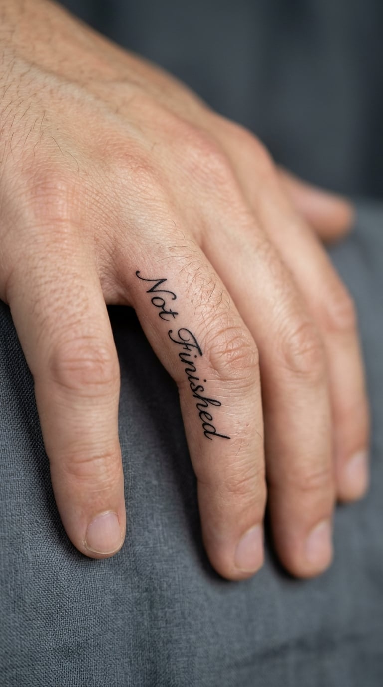 Micro-Script "Not Finished" on the Finger