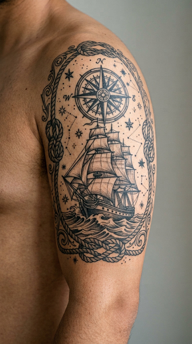 Pirate Crew Compass Rose Sleeve Panel