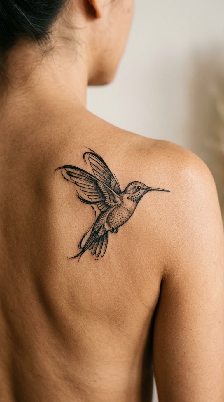 Dotwork and Brushstroke Hummingbird