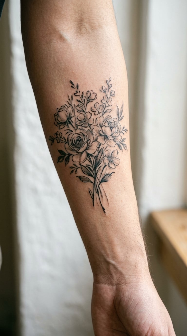 Fine-Line Paintbrush Floral Bouquet