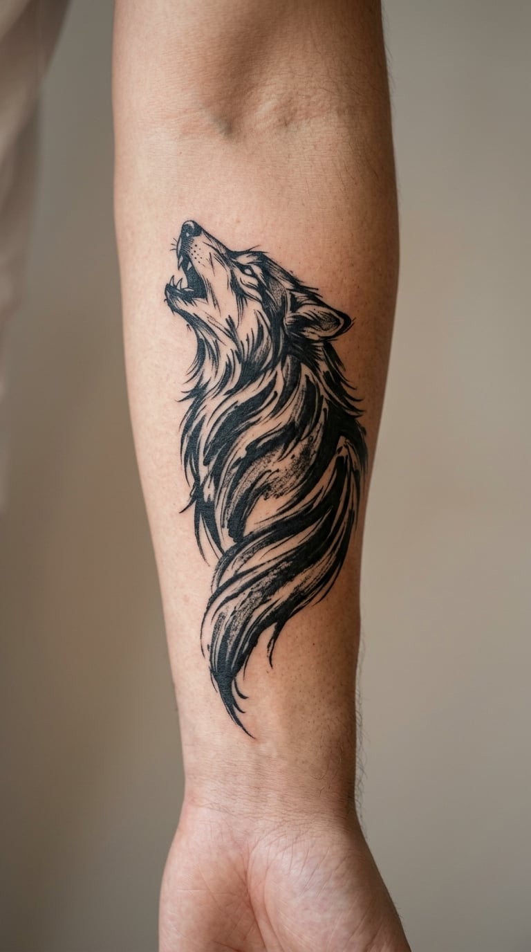 Blackwork Brushstroke Wolf