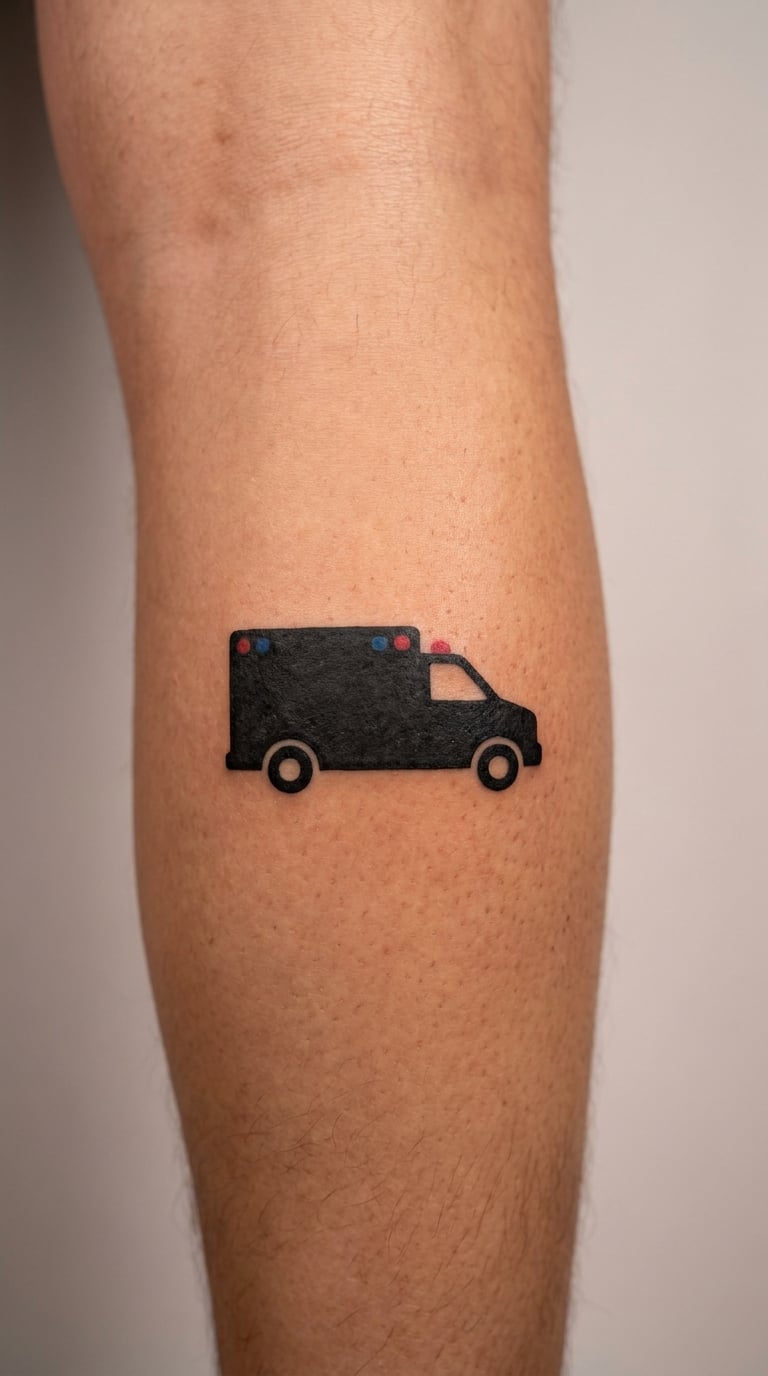 Blackwork Ambulance on the Calf