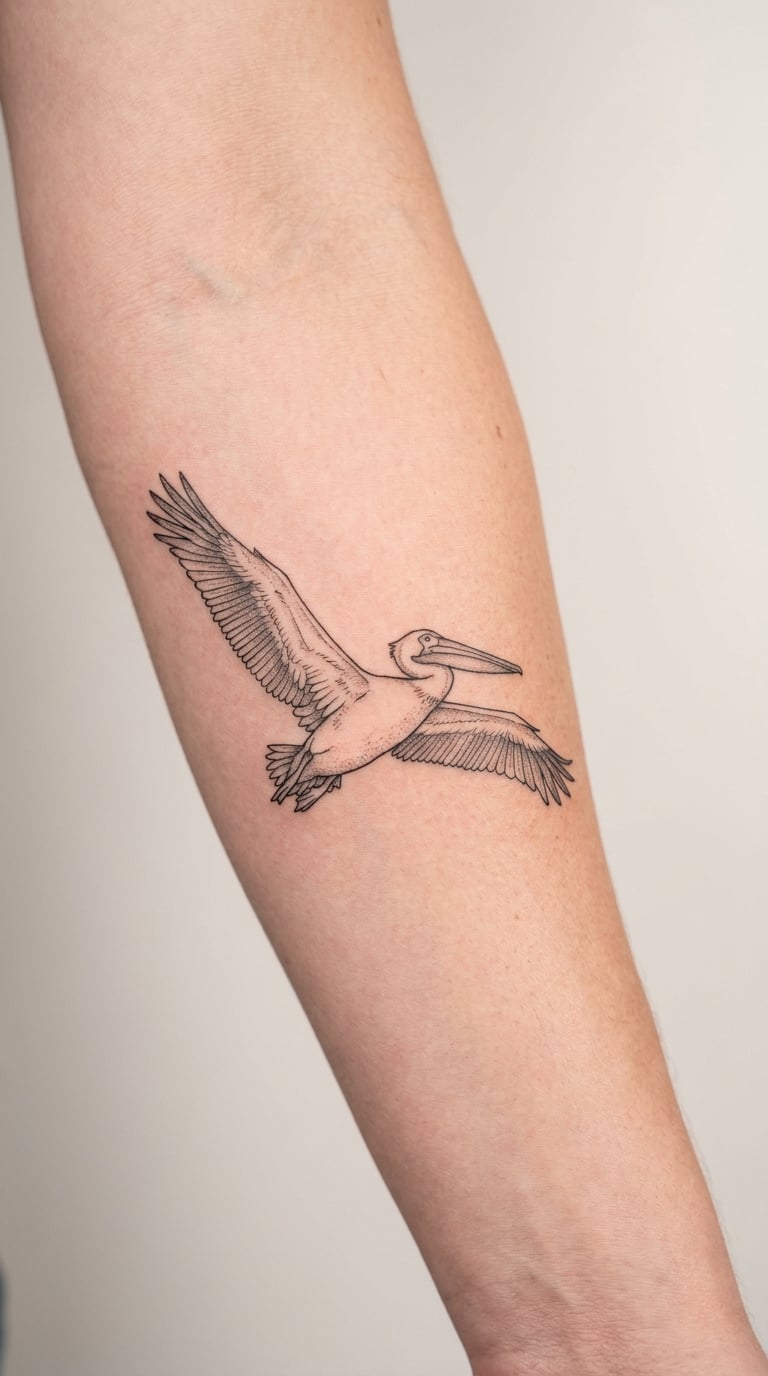 Fine-Line Pelican in Flight