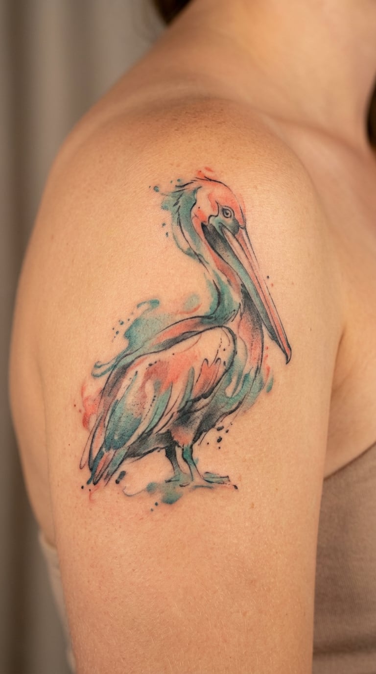 Watercolour Pelican on the Shoulder