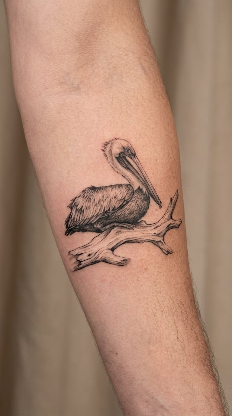 Pelican Resting on Driftwood