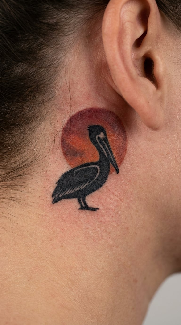Pelican with Sunset Behind