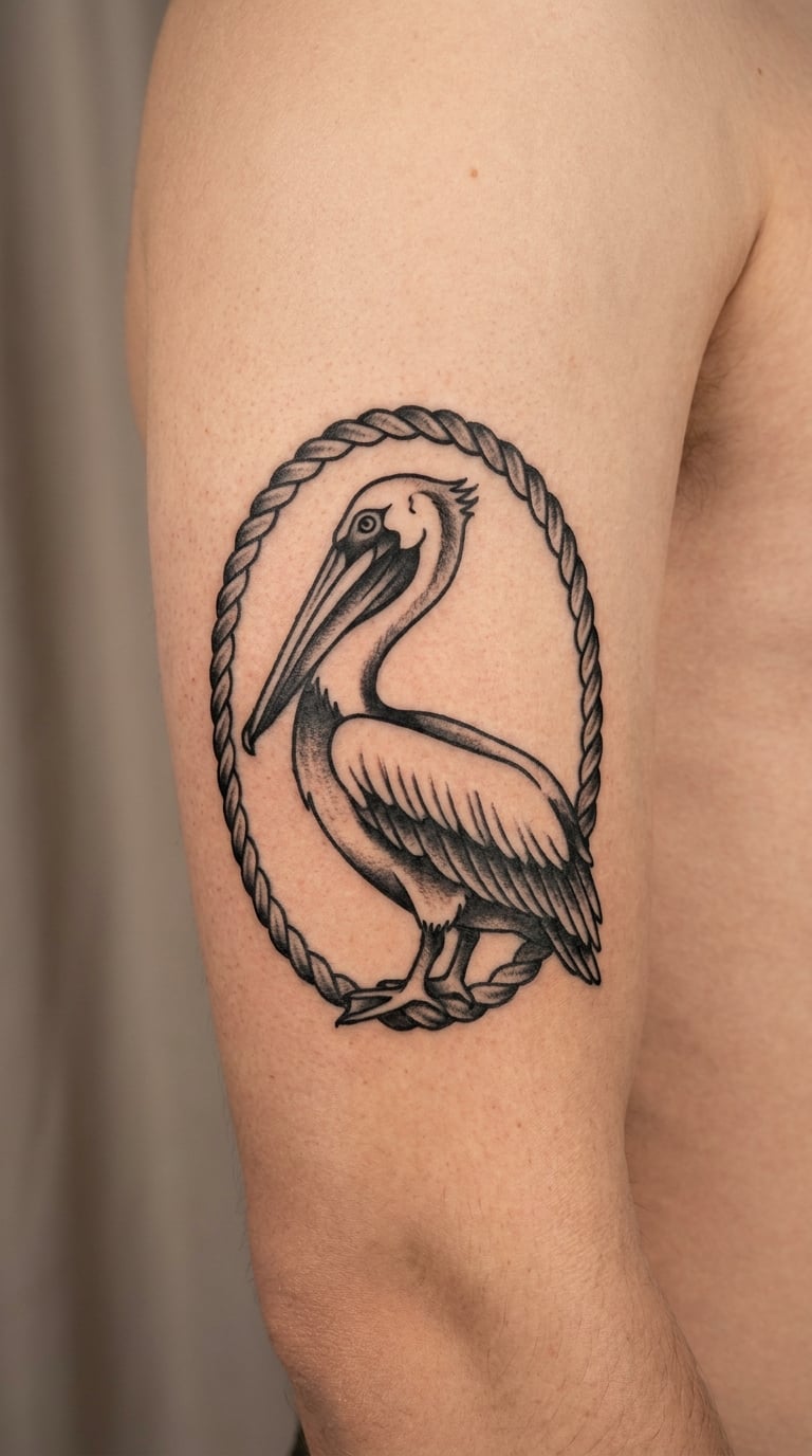 Pelican with Nautical Rope Border