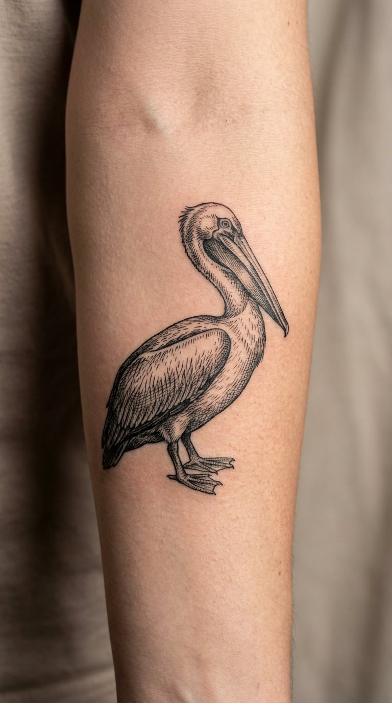 Engraving-Style Pelican