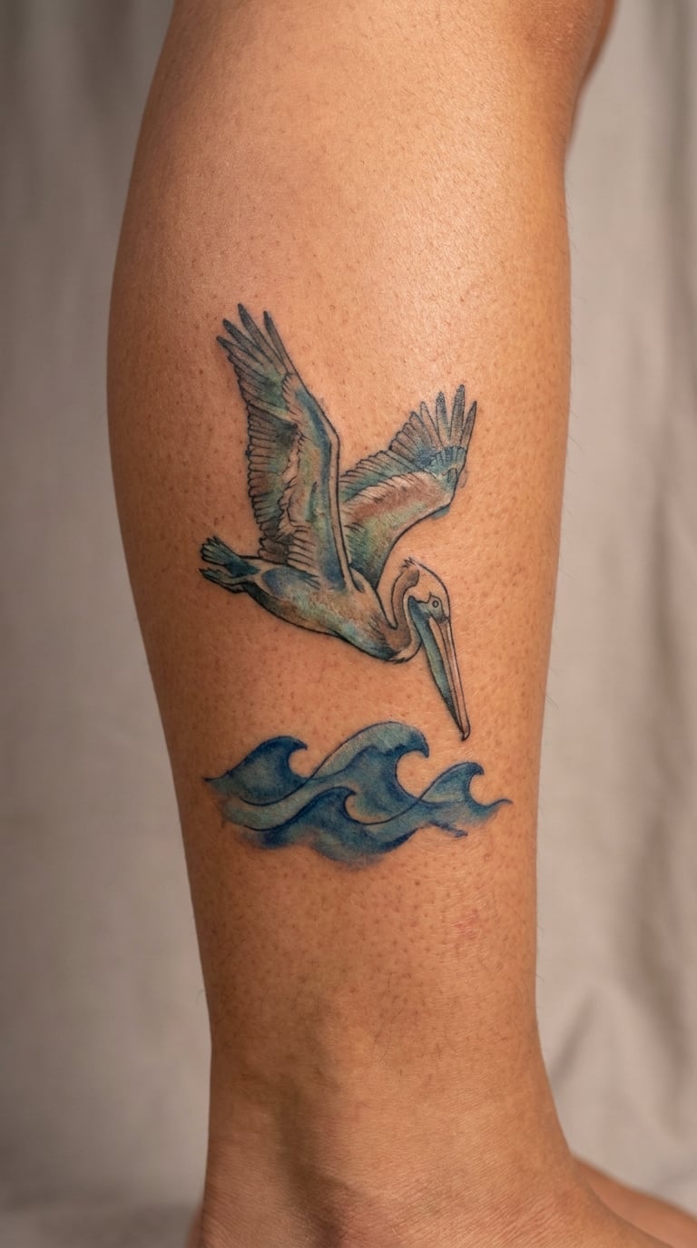 Pelican Diving into Blue Water